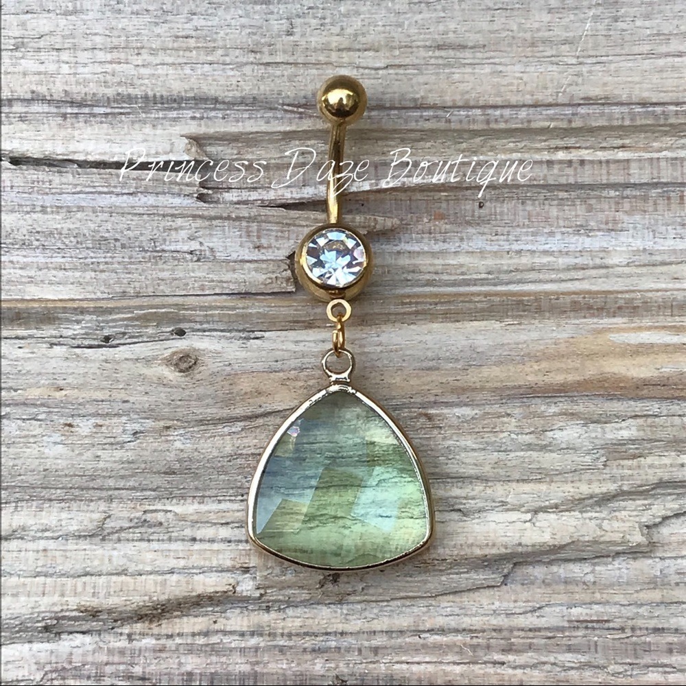 Gold Green Faceted Glass Crystal Belly‎ Button Ring